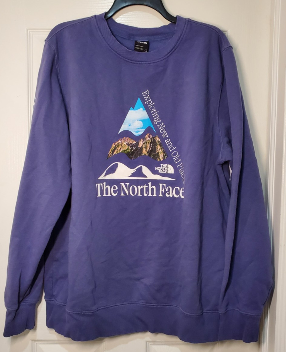The North Face Mens XL Purple Crewneck Sweatshirt Mountain Graphic Pullover